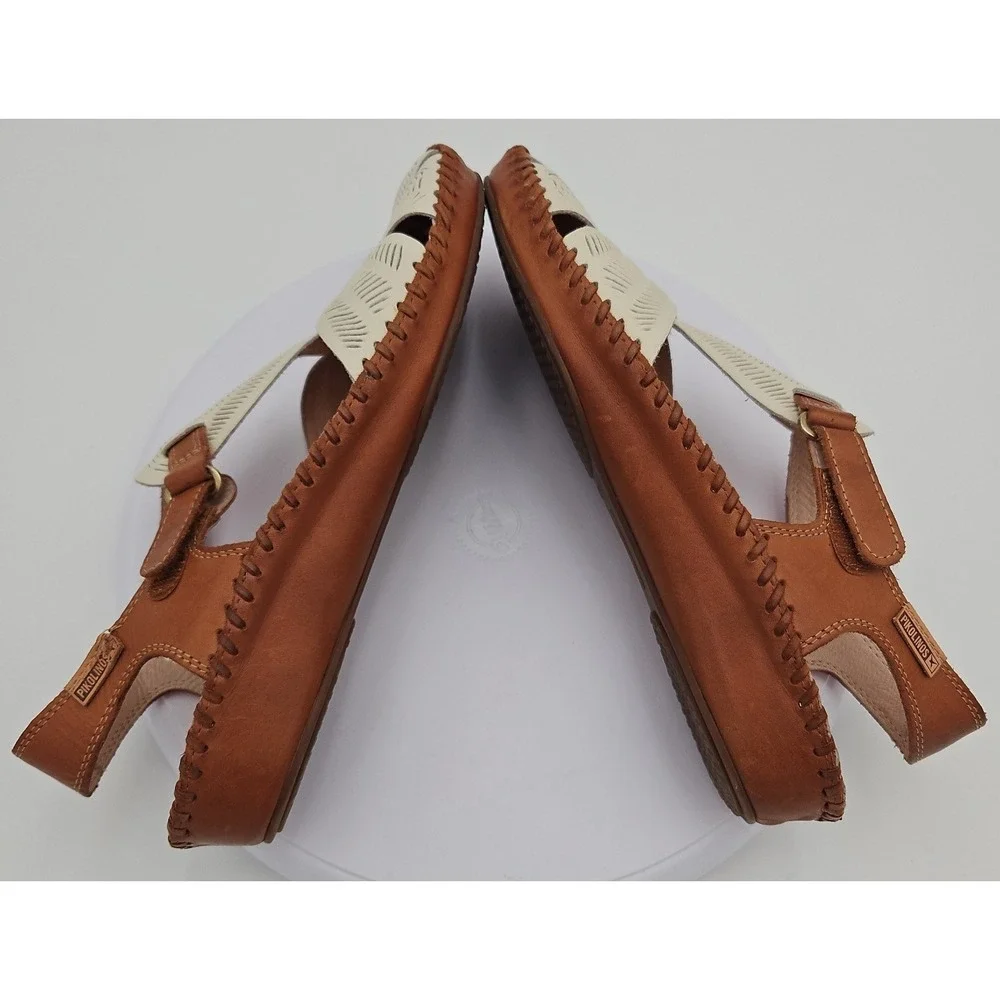 Pikolinos P. Vallarta Cream Brown Sandal Sz 9-9.5 Boho Mary Jane Cottagecore EUC